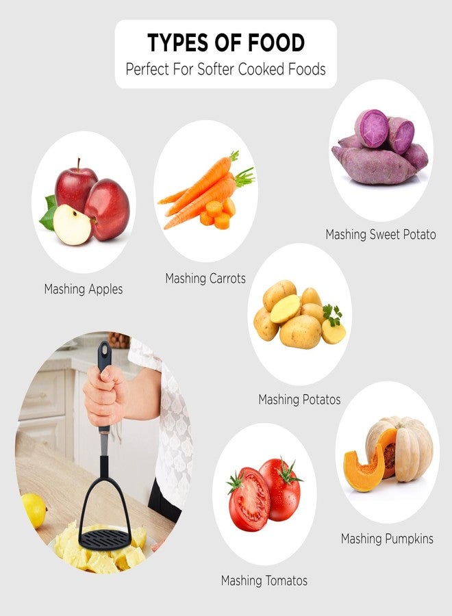 أساسيات المواد غير الغذائية هراسة البطاطس من إن إف آي إسينشالز، مصنوعة من الفولاذ المقاوم للصدأ، مثالية للخضراوات والفواكه، وهرسة الباف باجي، مزودة بمقبض مانع للانزلاق، وأواني طهي غير لاصقة، وأفضل أداة لتحضير الطعام المهروس. - Image 3